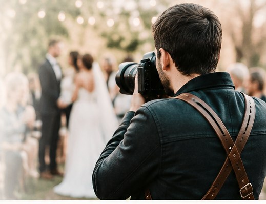 A photographer capturing a couple on their wedding day